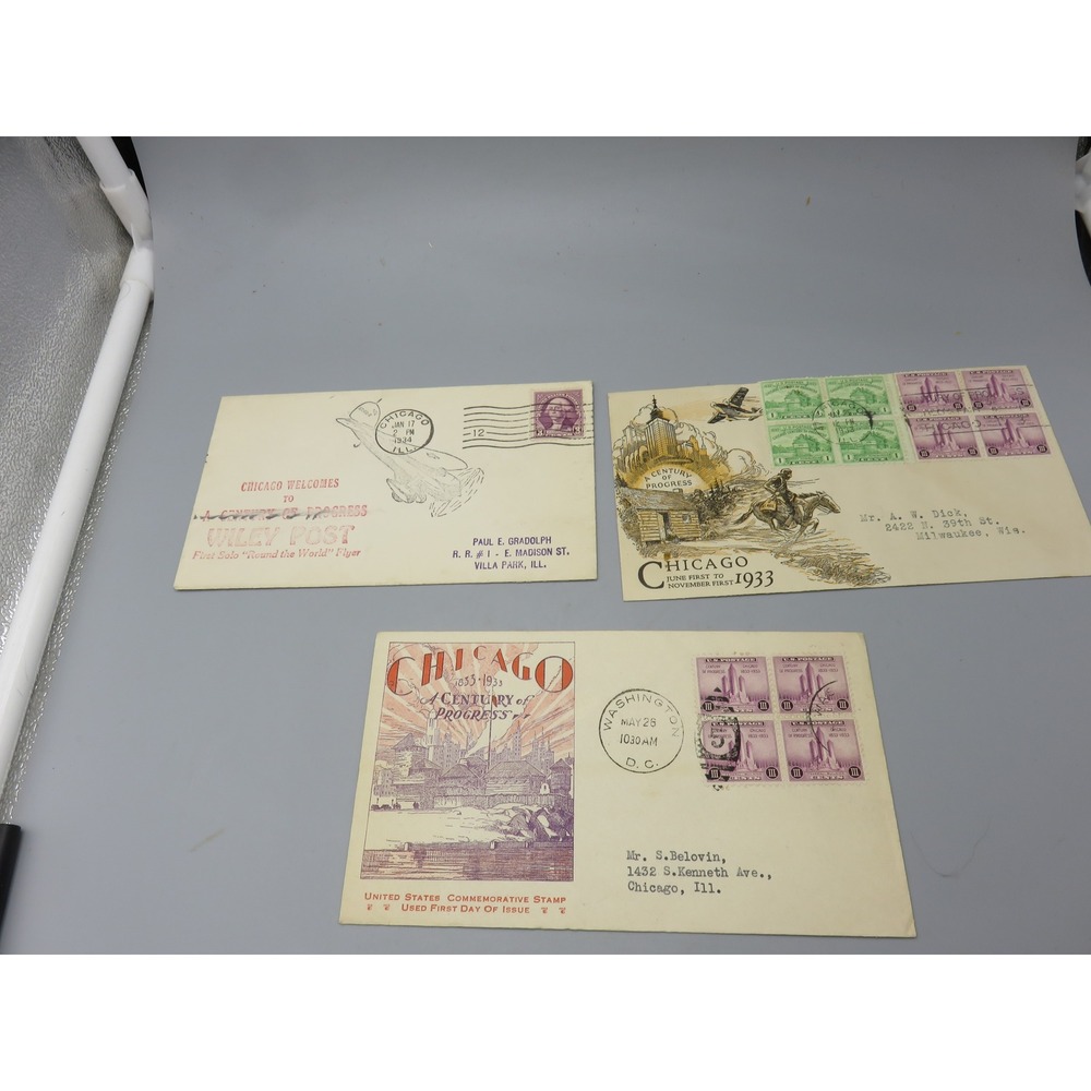1933 Chicago Worlds Fair Century of Progress Envelope First Day Issue Wiley Post